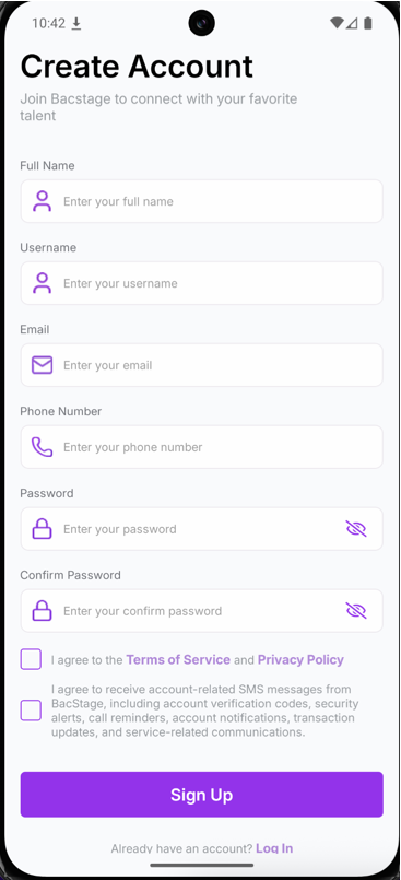Mobile Registration Form